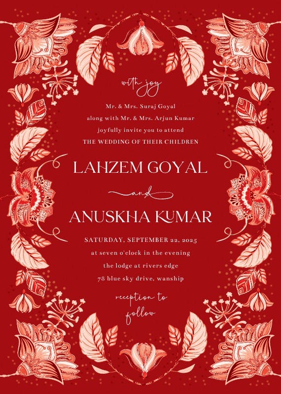 Indian floral ornament - wedding invitation