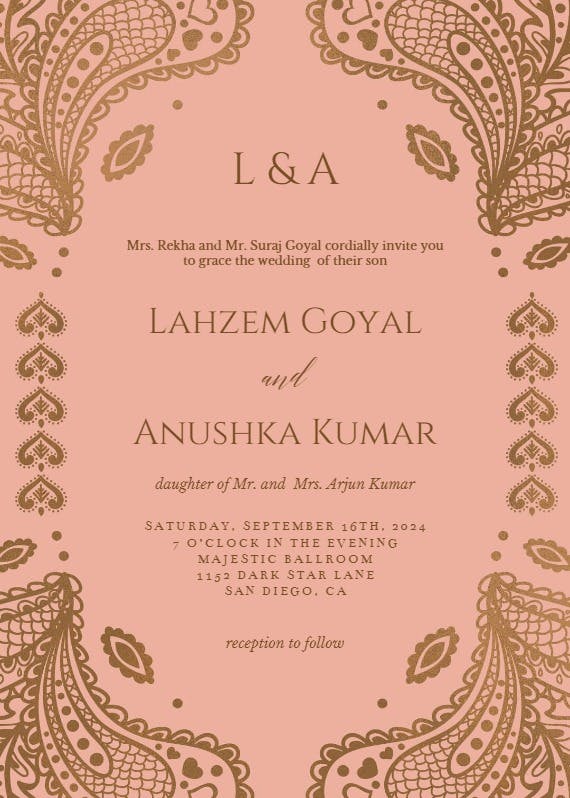 Indian floral paisley -  invitación de boda