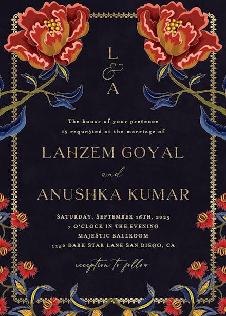 Indian flowers & frame - wedding invitation