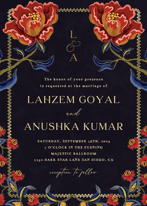 Indian flowers & frame - wedding invitation