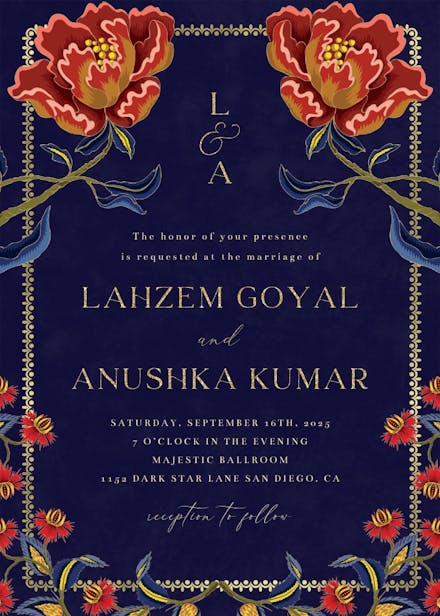 Indian flowers & frame - wedding invitation