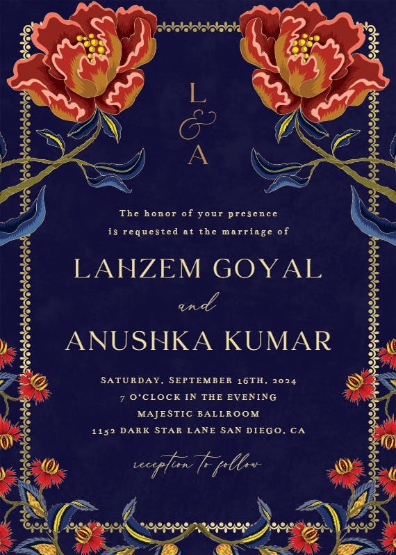 Indian flowers & frame - wedding invitation