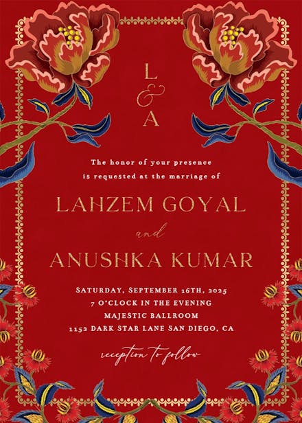 Indian flowers & frame - wedding invitation