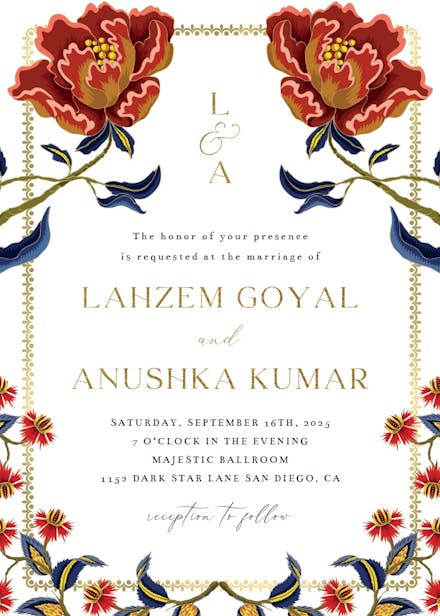 Indian flowers & frame - wedding invitation