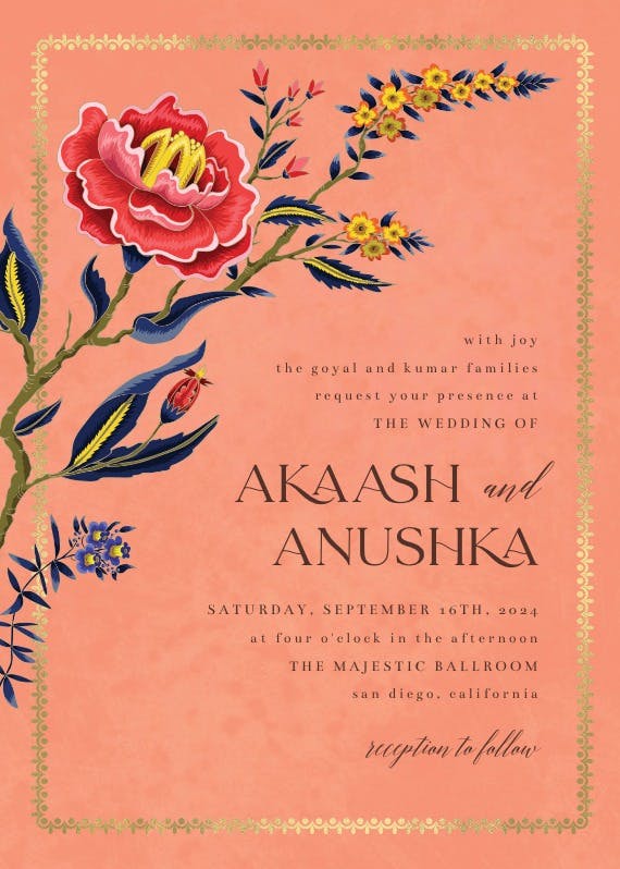 Indian wild flower & frame - wedding invitation