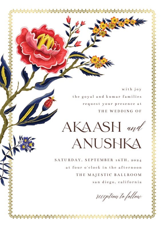 Indian wild flower & frame - wedding invitation