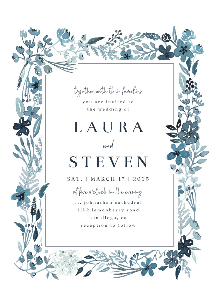 Indigo Flower Border - Wedding Invitation Template (Free) | Greetings ...