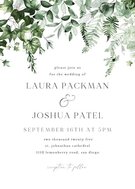 Simple Ivy And Sage - Wedding Invitation Template 