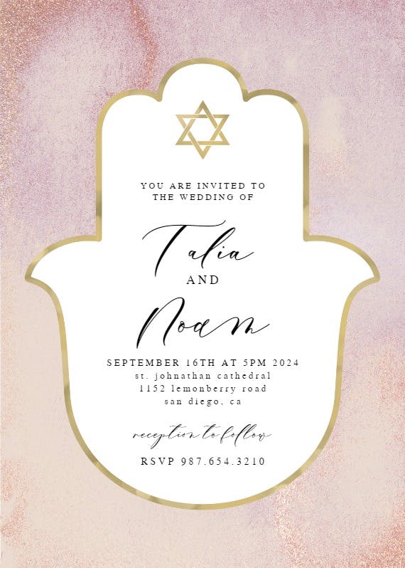 Jewish hamsa gold frame - wedding invitation