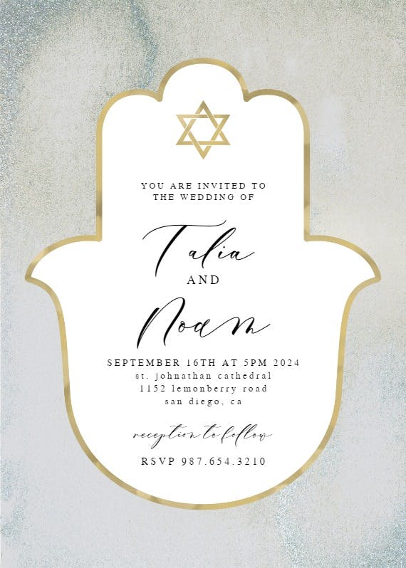 Jewish hamsa gold frame - invitación de boda