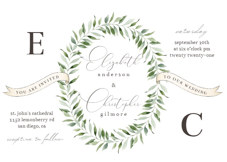Leaf border ribbons - wedding invitation