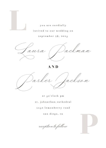 Light initial - wedding invitation