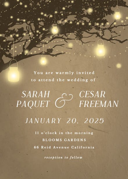 Lights on oak tree - wedding invitation