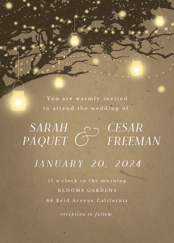 Lights on oak tree - wedding invitation