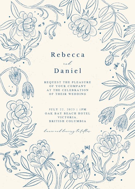 Line drawn floral - wedding invitation
