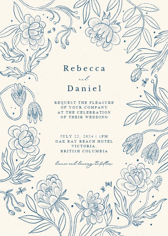 Line drawn floral - wedding invitation