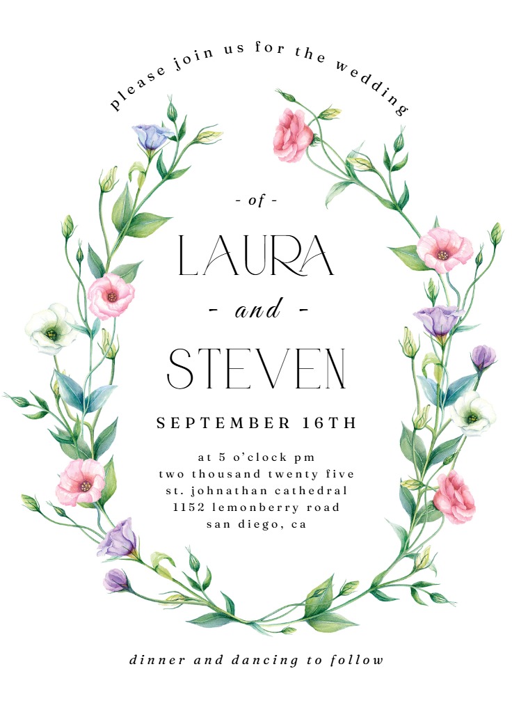 Lisianthus Wreath - Wedding Invitation Template (Free) | Greetings Island