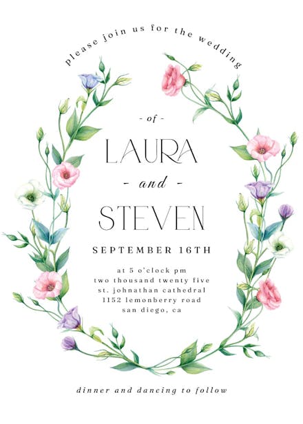 Lisianthus wreath - wedding invitation