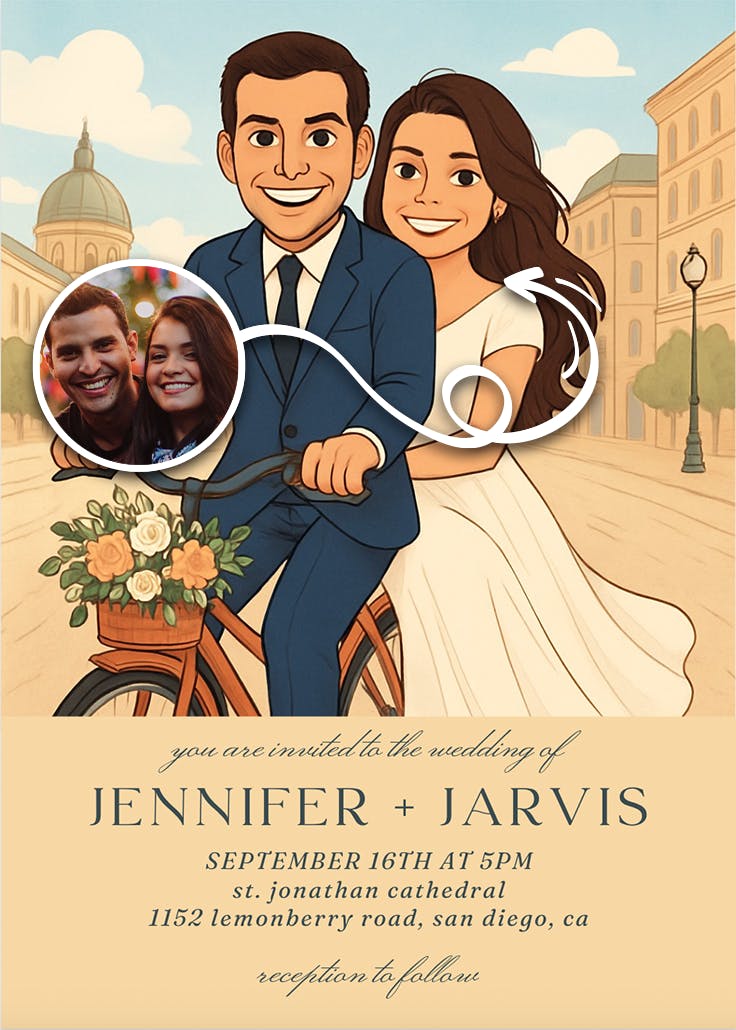 Love in two wheels - invitación de boda