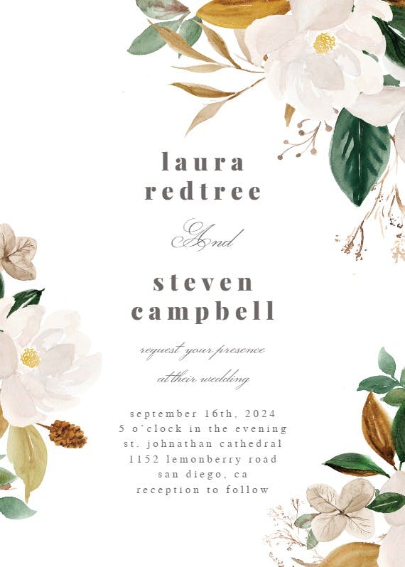 Magnolia blooms - wedding invitation