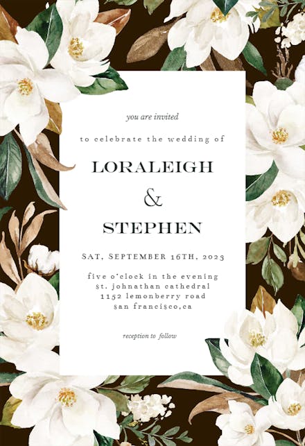 Magnolia Wedding Invitation Template Free Greetings Island