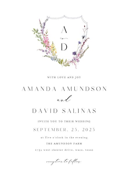 Meadow monogram floral - invitación de boda