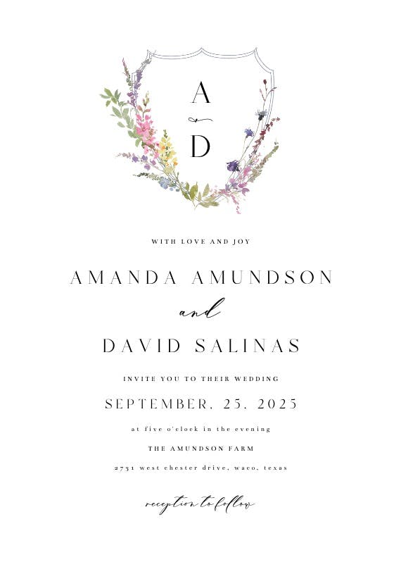Meadow monogram floral - wedding invitation