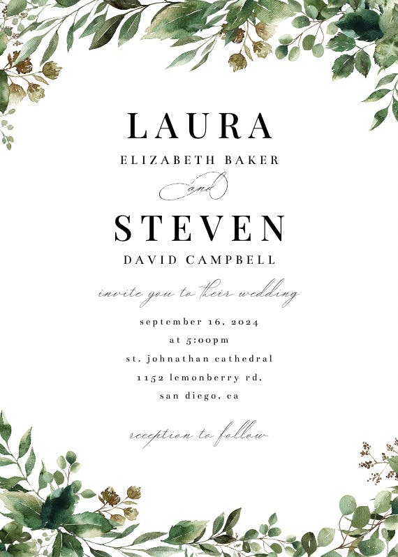 Minimal greenery - wedding invitation