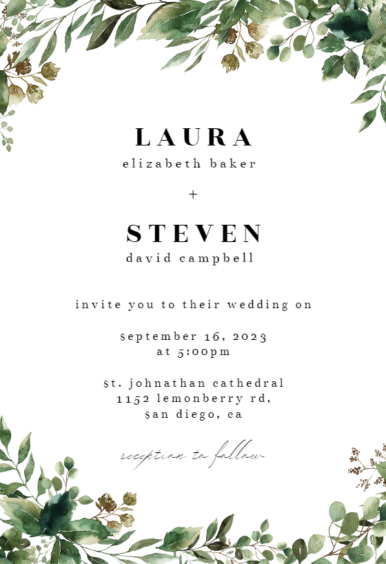 Minimal Greenery - Wedding Invitation Template (free) | Greetings Island