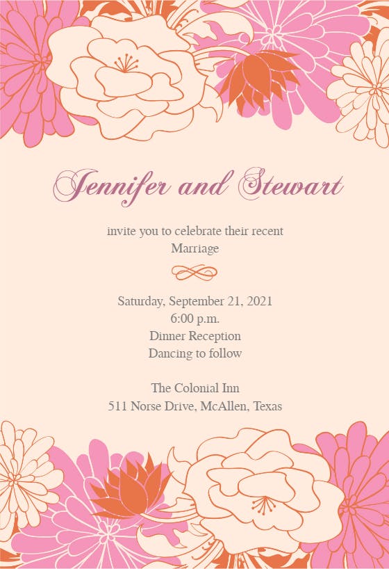 Mirrored floral borders - wedding invitation