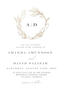 Monogram golden wreath - wedding invitation