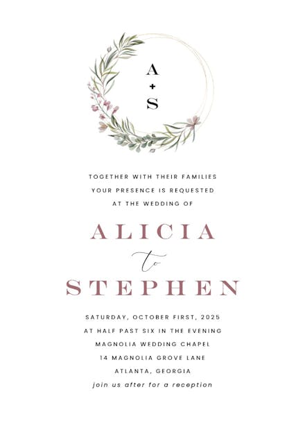 Monogram wreath - wedding invitation