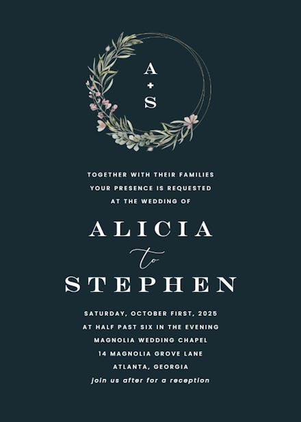 Monogram wreath - wedding invitation