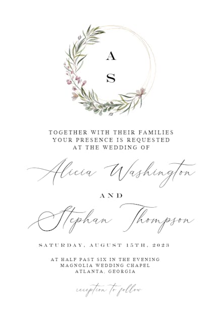 Monogram wreath - Wedding Invitation