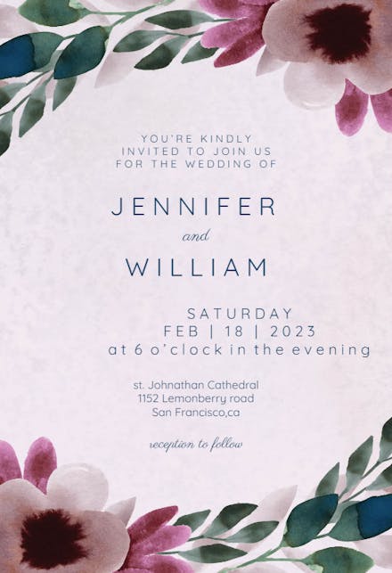 Watercolor Abstract Flowers Wedding Invitation Template Free Greetings Island