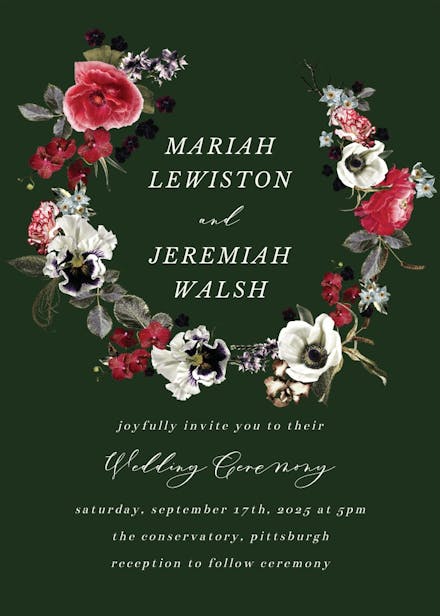 Moody flower wreath - wedding invitation