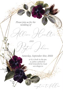 Moody gold flowers - wedding invitation