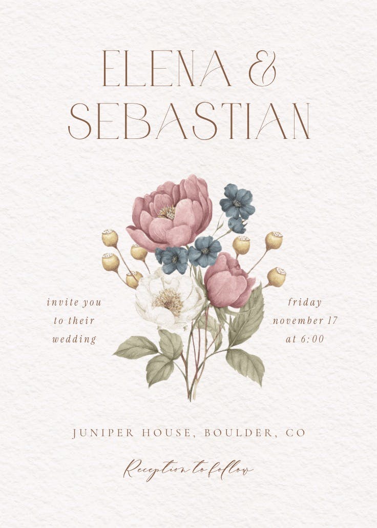 Muted bouquet - wedding invitation