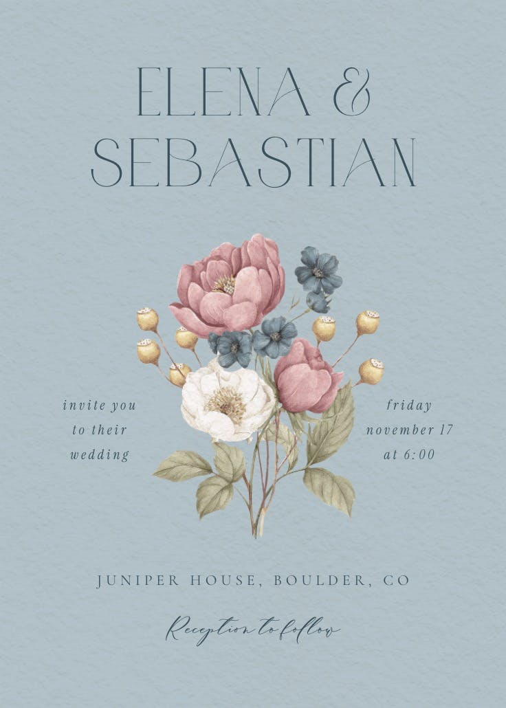 Muted bouquet - wedding invitation