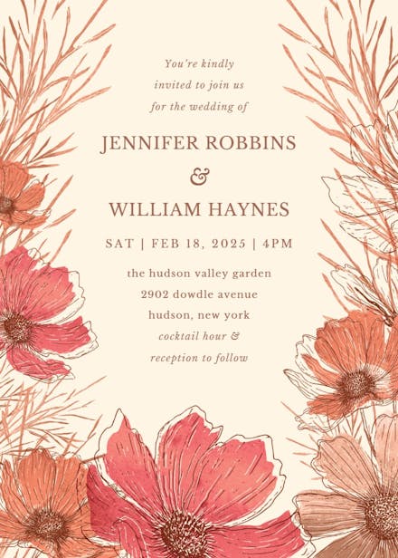 Orange cosmos - wedding invitation