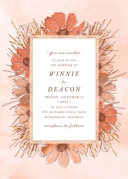 Orange cosmos frame - wedding invitation