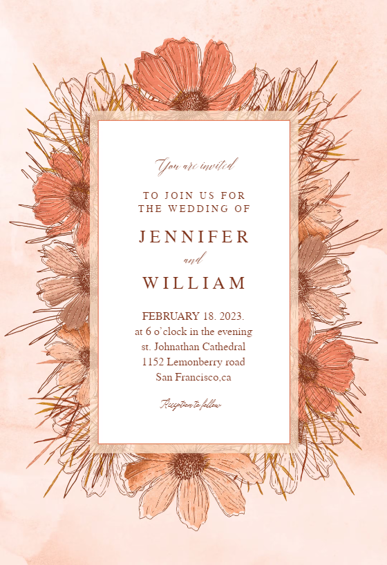 Orange cosmos frame - Wedding Invitation Template (free ...