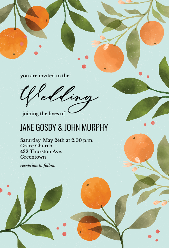 Oranges and florals - Wedding Invitation Template | Greetings Island