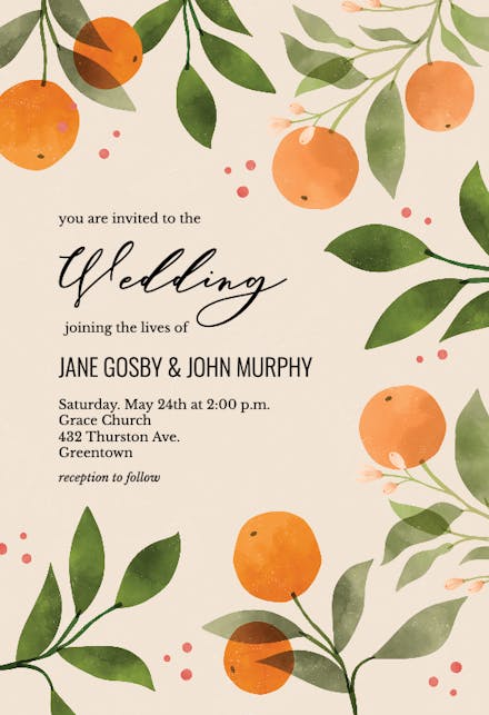 Oranges and florals - wedding invitation