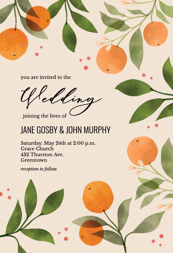 Oranges and florals - wedding invitation