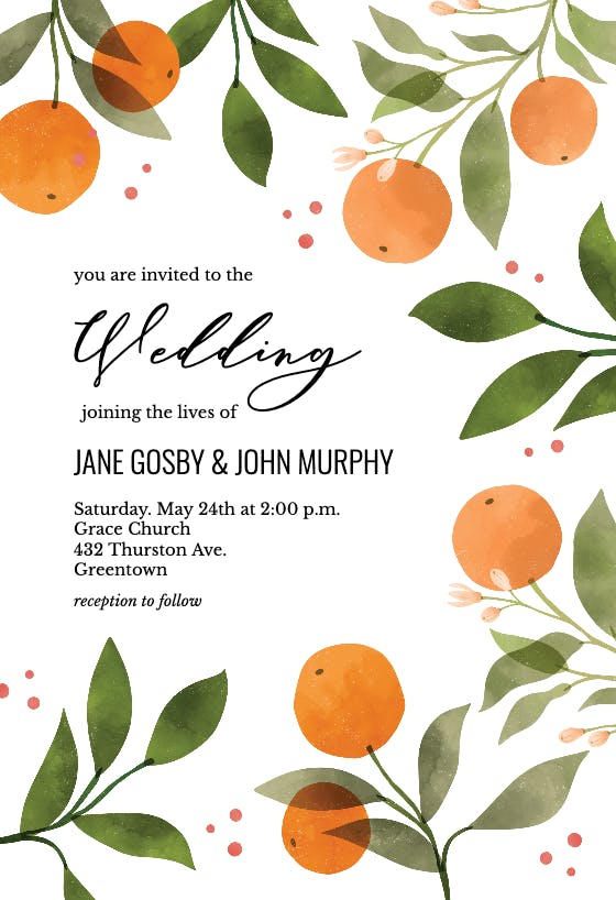 Oranges and florals -  invitación de boda