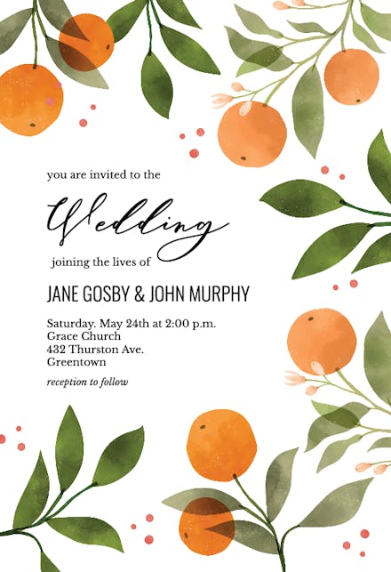 Oranges and florals - wedding invitation