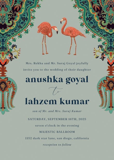Oriental flamingos - wedding invitation