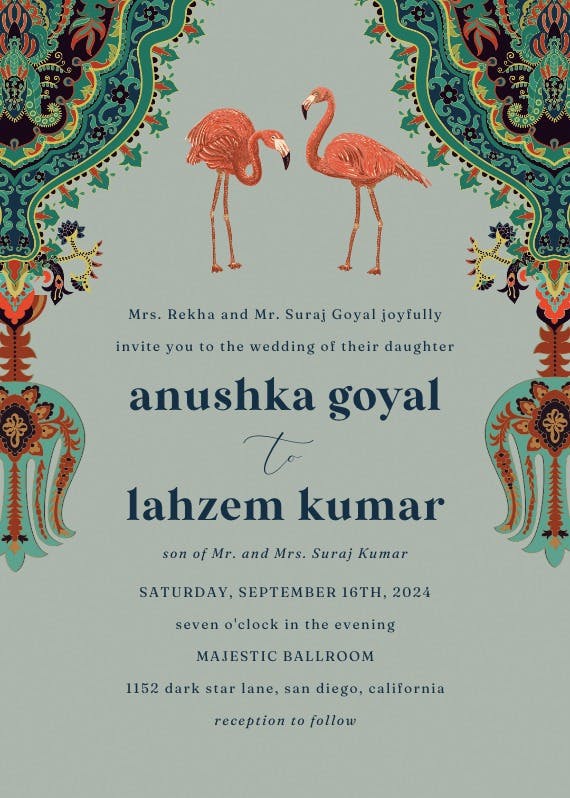 Oriental flamingos - wedding invitation