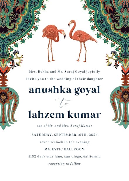 Oriental flamingos - wedding invitation